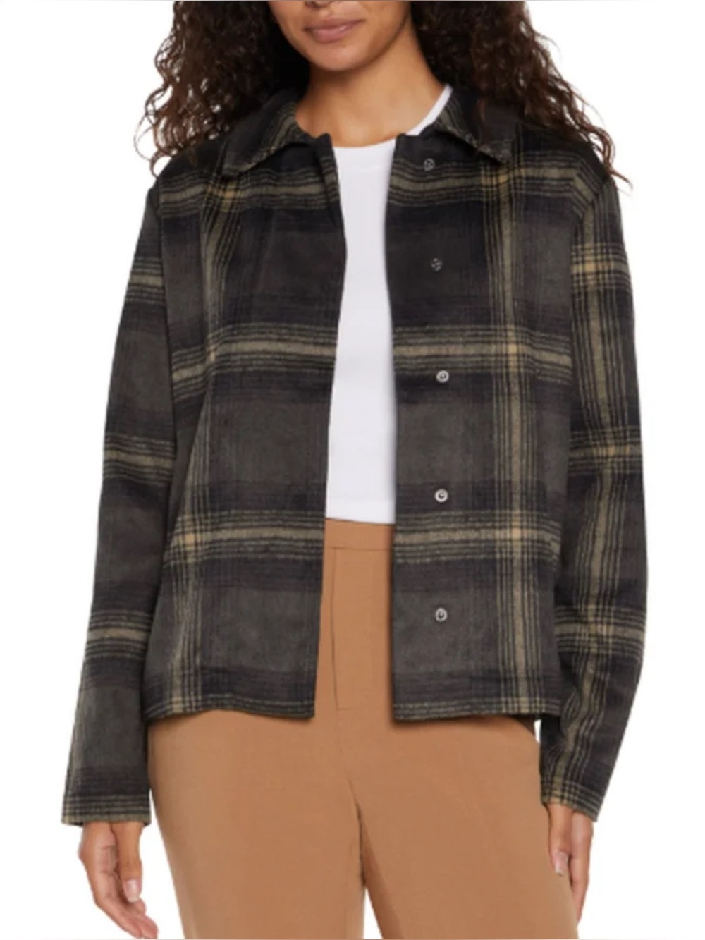Banana Republic Indira Plaid Shirt Jacket L Gray Black Tan NWT Shacket Layering